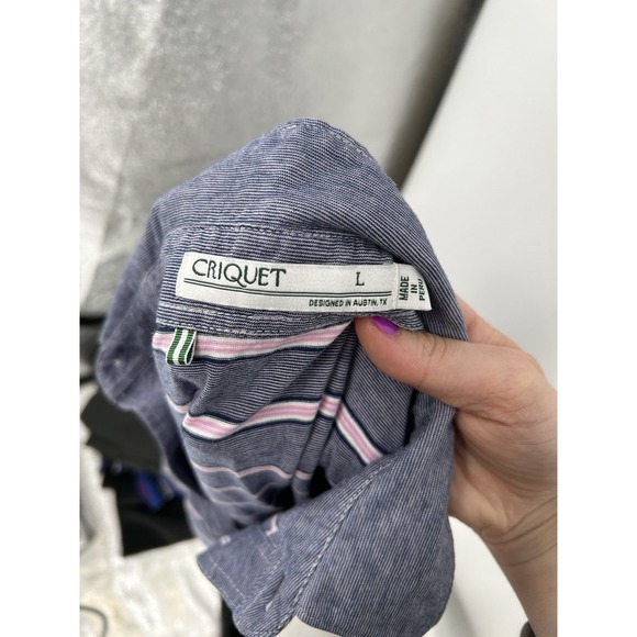 Criquet Short Sleeve Polo Shirt Striped Pocket 100% Organic‎ Cotton Mens Large - Picture 3 of 7